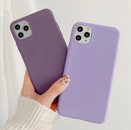 Purple Matte Soft Tpu Phone Case for iPhone 13 15 12 11 14 Pro Max 7 15 X XS Max XR Solid Color Full Protective Case Back Cover