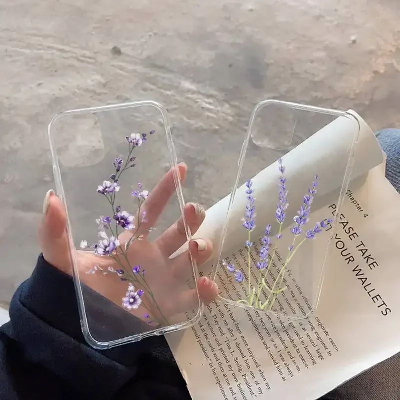 Purple lavender floral flower Phone Case Transparent soft For iphone 11 13 12 14 pro max mini plus