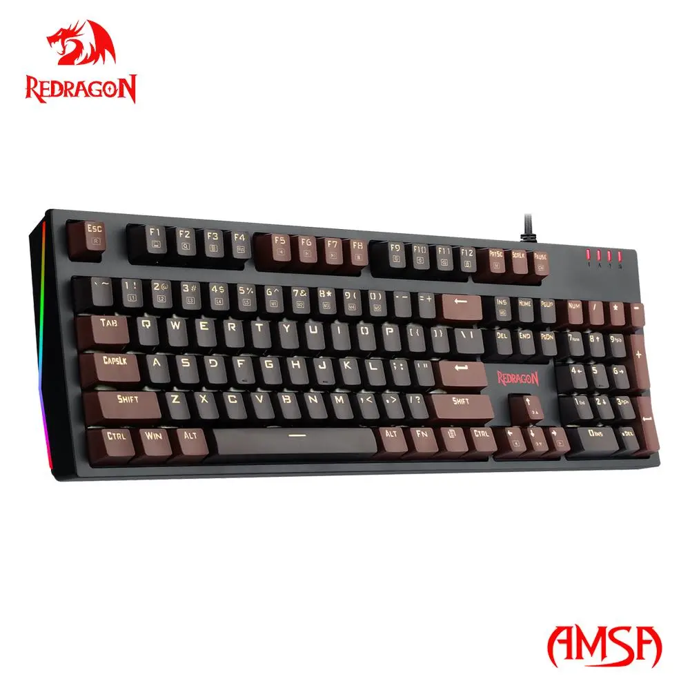 REDRAGON AMSA K592 USB Mechanical Gaming Keyboard Blue Switch Led Backlit 104 Keys for Computer PC Laptop Gamer
