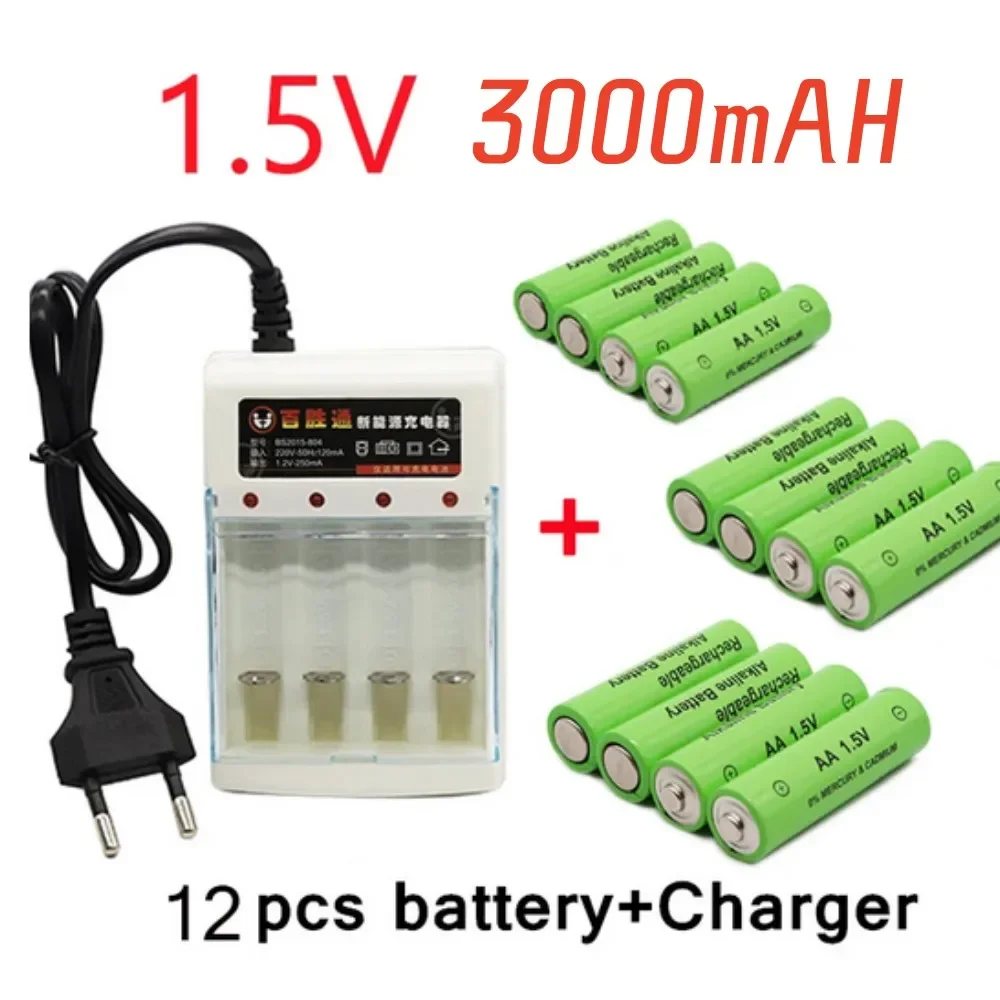 Rechargeable Battery AA3000 mAh + Smart Charger, AA battery 1.5 V + Charger