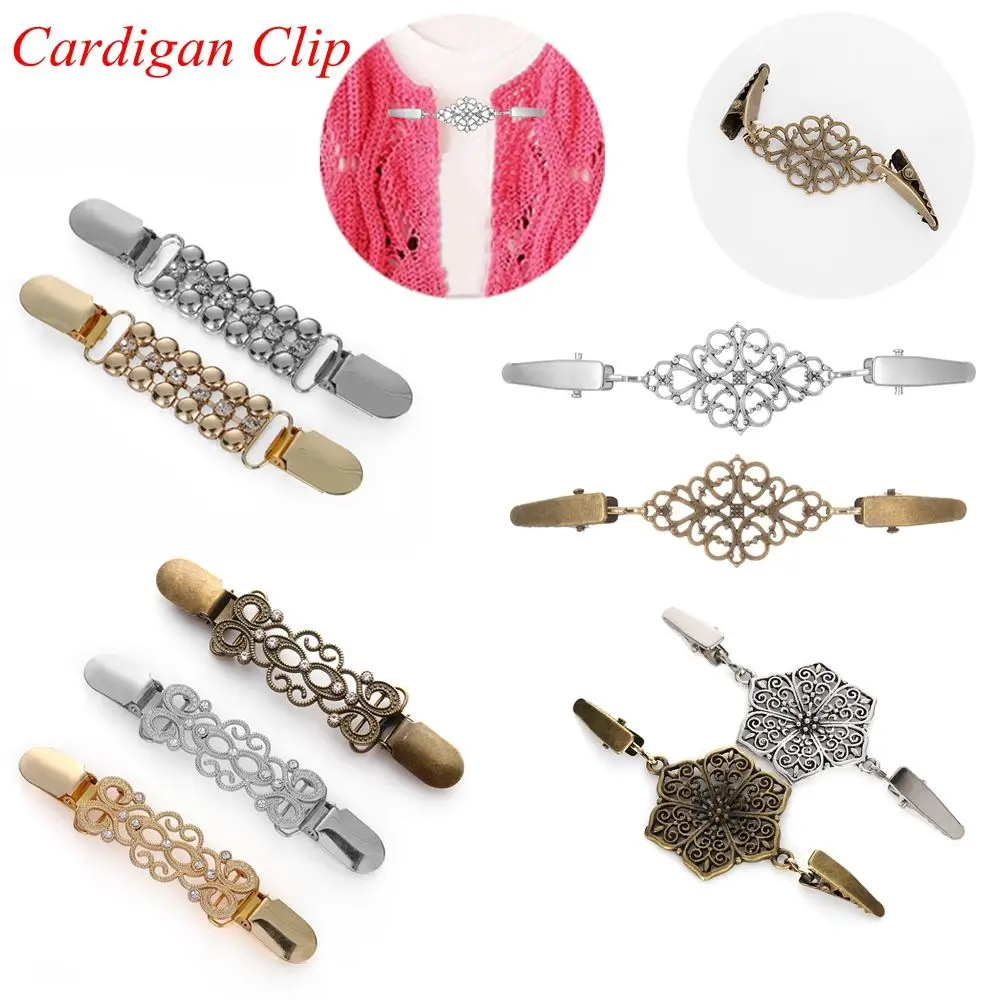 Retro Women Cardigan Sweater Blouse Shawl Clips Shirt Collar Duck Clip Clasps