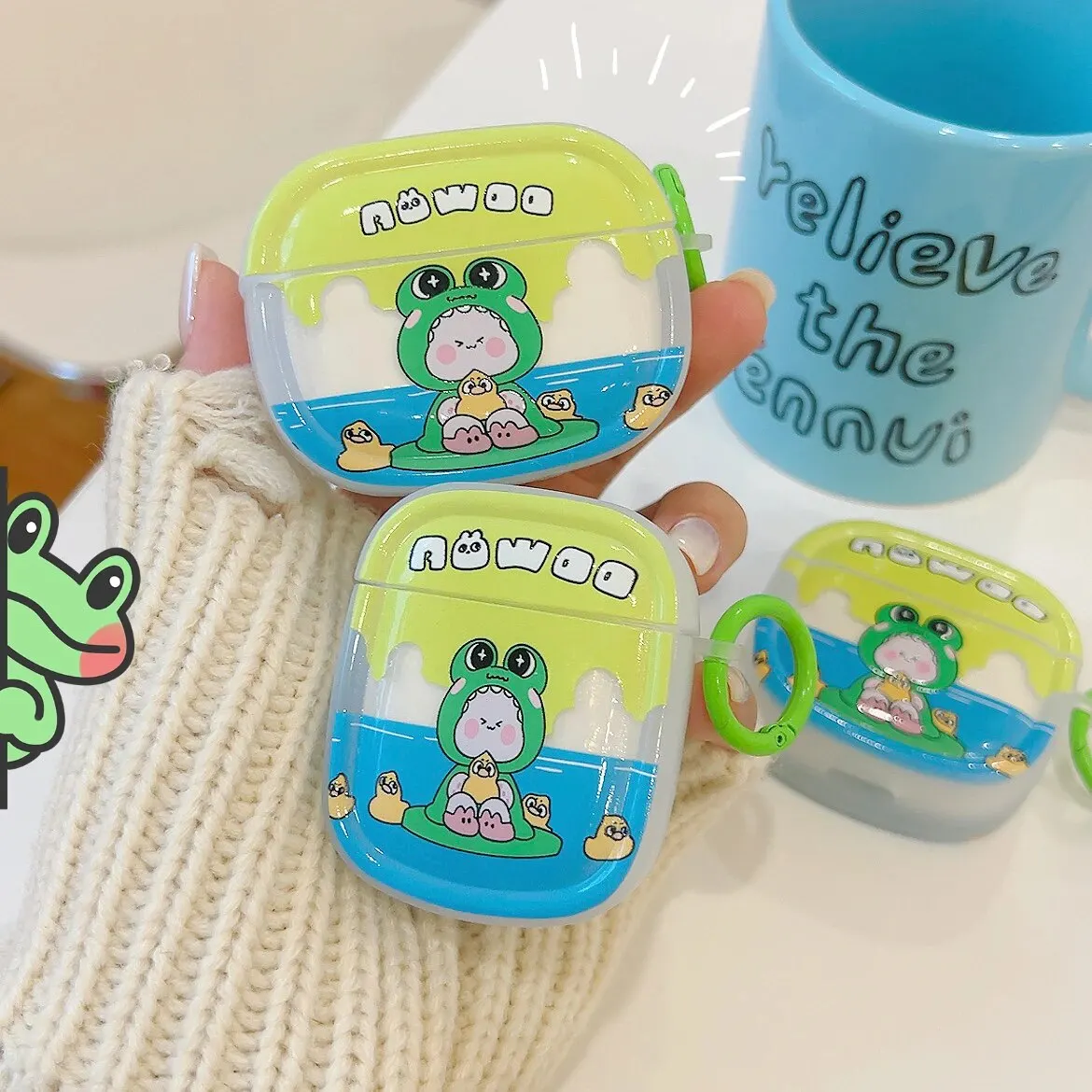 Small Green Frog for Airpods Third Generation Protective Cover ApplePro Earphone Cover New 1/2 Generation Silicone Transparent