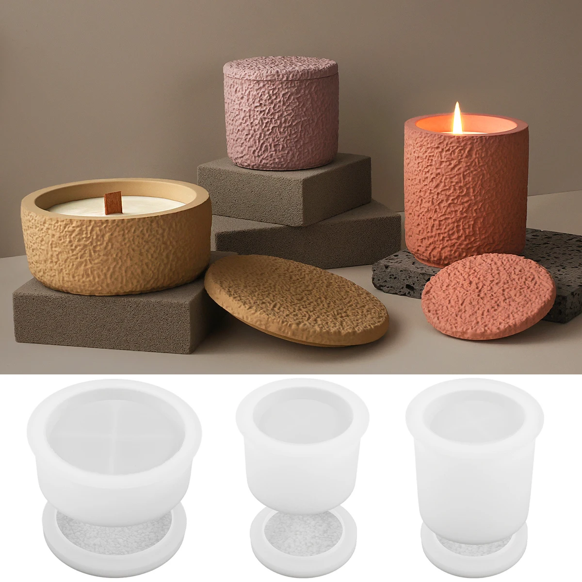 Storage Boxs Silicone Mold with Lids Ornaments Jar Bottles Concrete Cement Resin Molds DIY Candle Cup Flowerpot Mould Home Decor