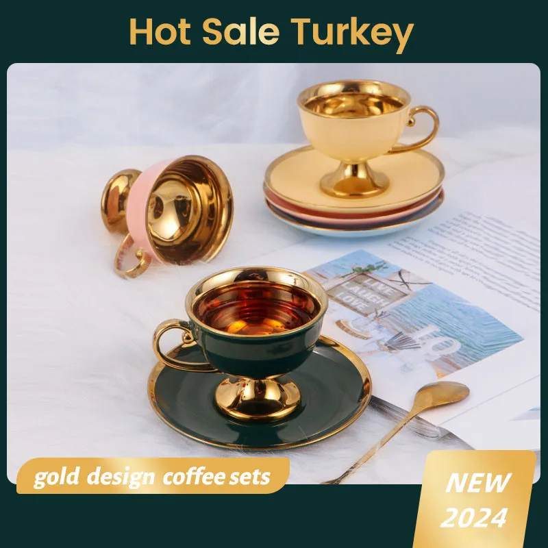 Turkey Style Goblets Modern Luxury Gold-plated Coffee Cup Set High Grade Ceramic Coffee Cups and Saucer Milk Cup Set Tea Cup Set