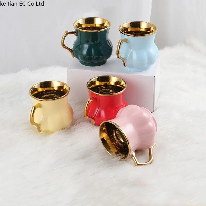 Turkish gold plated coffee cup European simple gold plated ceramic water cup creative cute cup afternoon tea coffee mug
