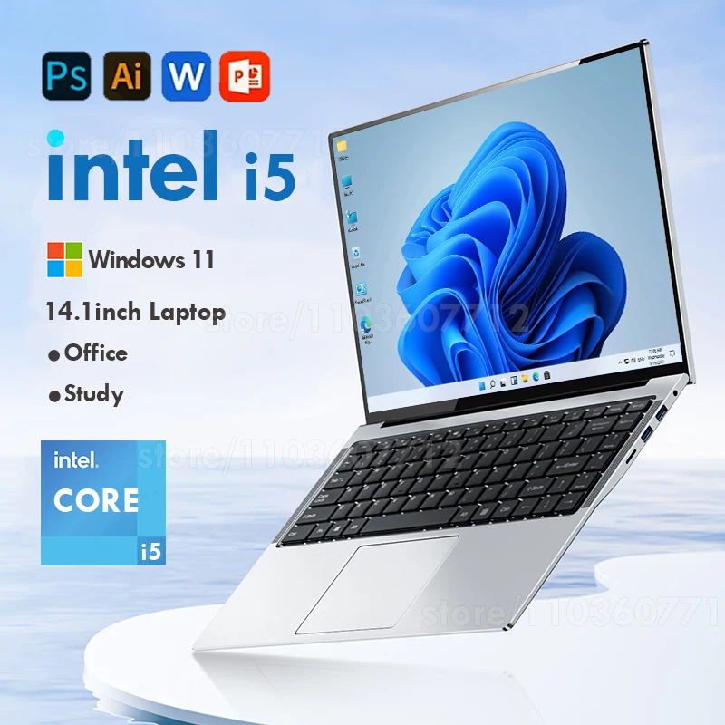 14.1″ Portable Gaming Laptop Intel Core i5 20GB DDR4 512GB 1TB 2TB SSD Notebook Windows 11 Pro Office Study Laptop Computer PC