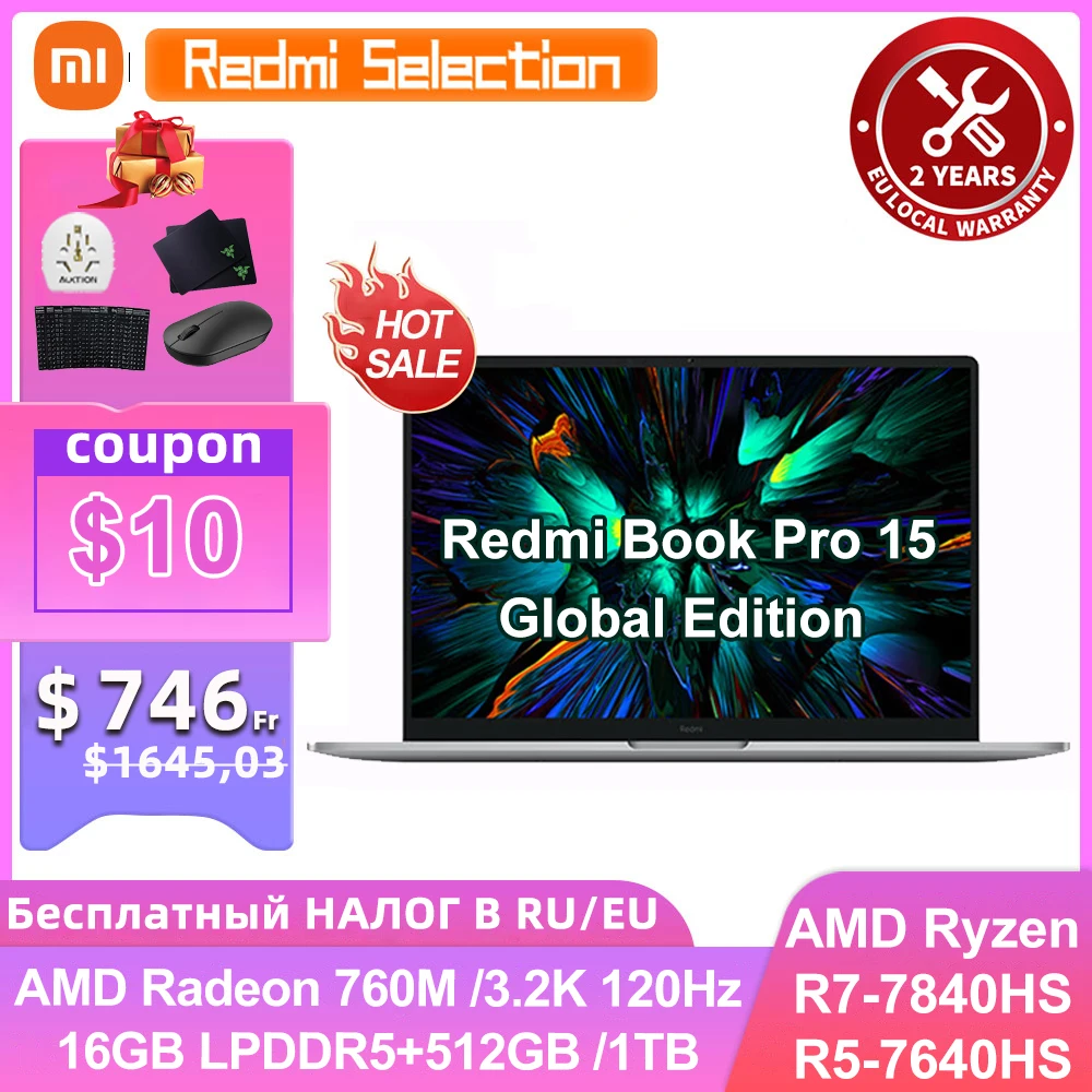 2023 Xiaomi Laptop Redmi Book Pro 15  Ryzen R5-7640HS/R7-7840HS AMD 780M/760M 16G RAM 512G/1T 15.6Inch 3.2K 120Hz  Mi Notebook