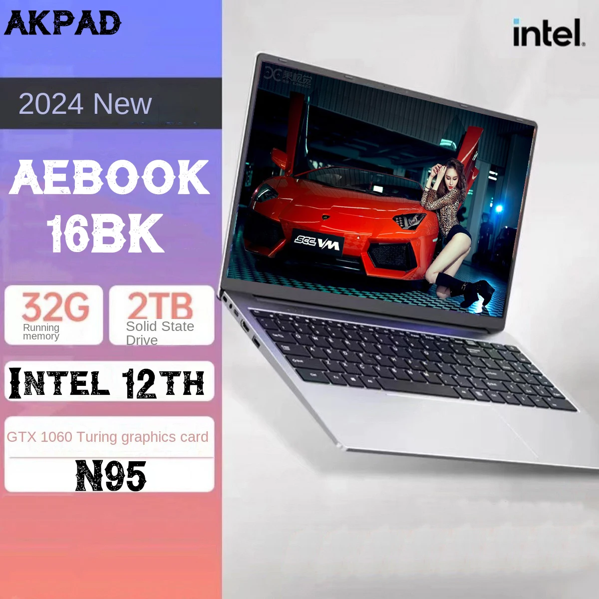 2024 AKPAD Intel 12Th N95 NVIDIA GeForce GTX 1060 4G Laptop Windows 10 11 Pro Office Bluetooth Notebook PC 16G 32G 16-inch IPS