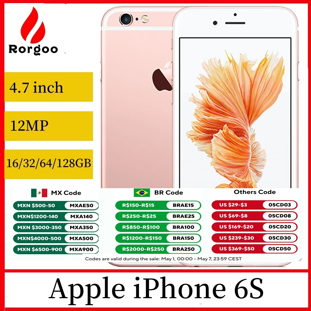 Apple iPhone 6S Original Unlocked Mobile phone 4.7″ Dual Core  16/32/64 GB 2GB RAM 12.0MP 4G LTE IOS Fingerprint Used Cell Phone