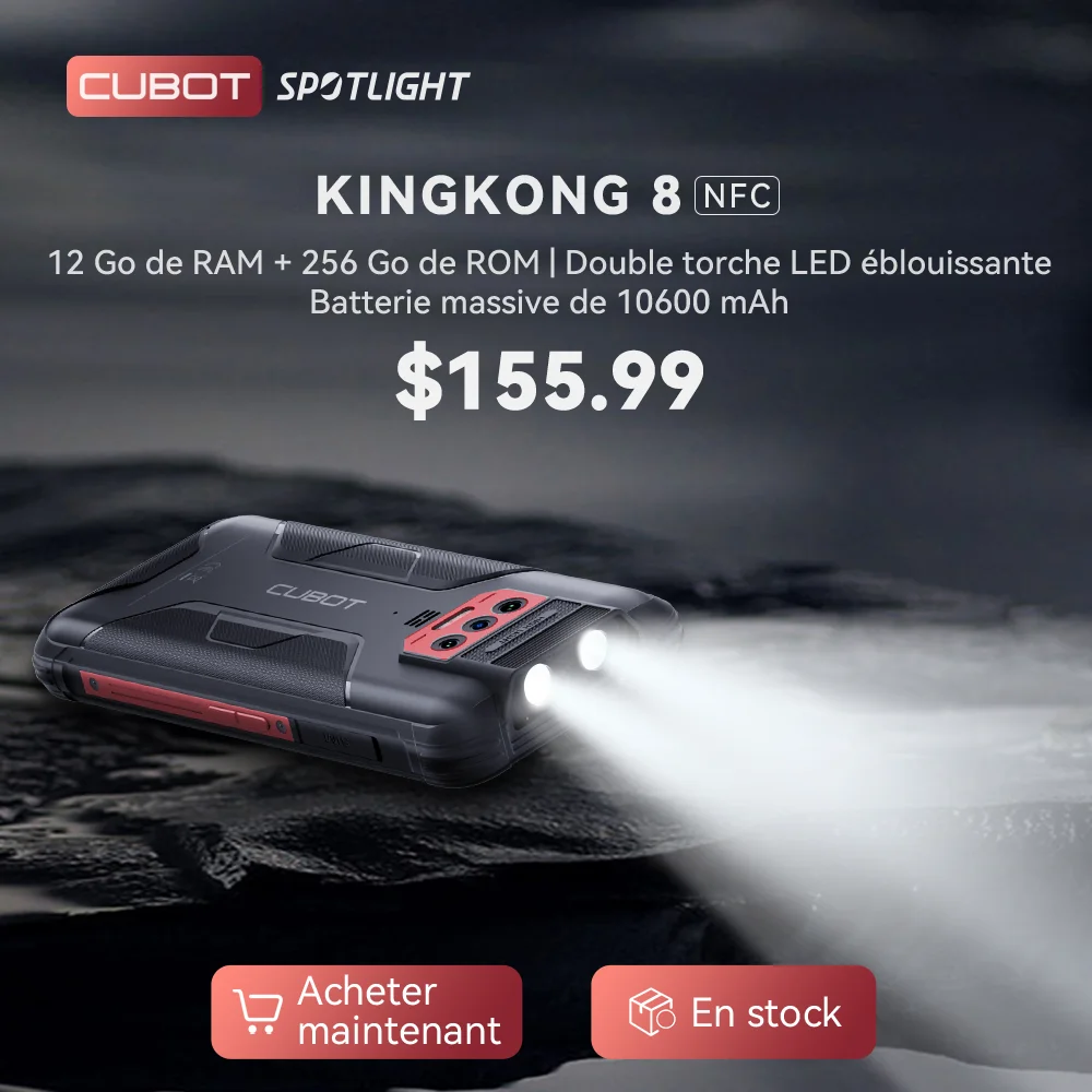 Cubot KingKong 8, Waterproof Rugged Smartphone Android 13, 12GB RAM(6GB+6GB), 256GB ROM, 10600mAh, NFC, Octa-core, 4G Phone, OTG