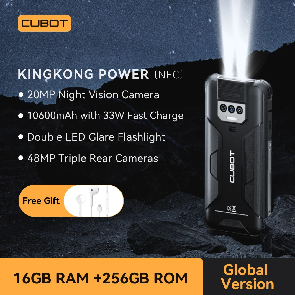 Cubot KingKong Power, Waterproof Rugged Smartphone Android 13, 8GB+256GB, 10600mAh, 33W Fast Charge, NFC, 6.5″ FHD+,Global Phone