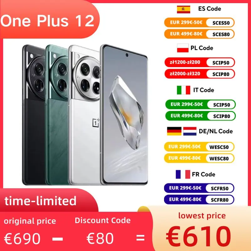 Global ROM OnePlus 12 5G Smartphone Snapdragon 8 Gen 3 100W SUPERVOOC 50MP Main Camera 5400mAh Battery 6.82inches Display BT5.4