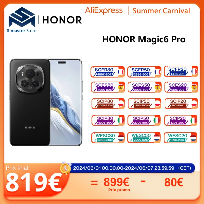 Global version HONOR Magic6 Pro smartphone 5G Snapdragon 8 Gen 3 android 5600mAh 80W wired SuperCharge 66W wireless Charge