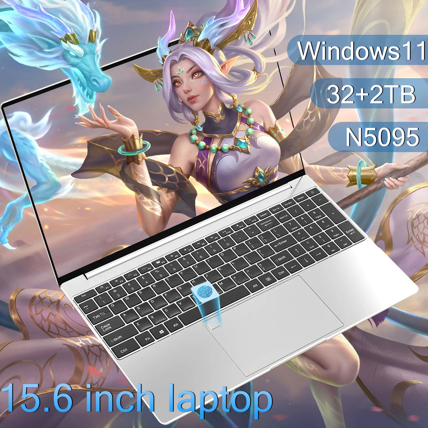 New N5095 Laptop 16/32GB RAM 1024GB SSD Intel Windows 11 Pro Office Gaming Notebook Computer Fingerprint Unlock Backlit Keyboard