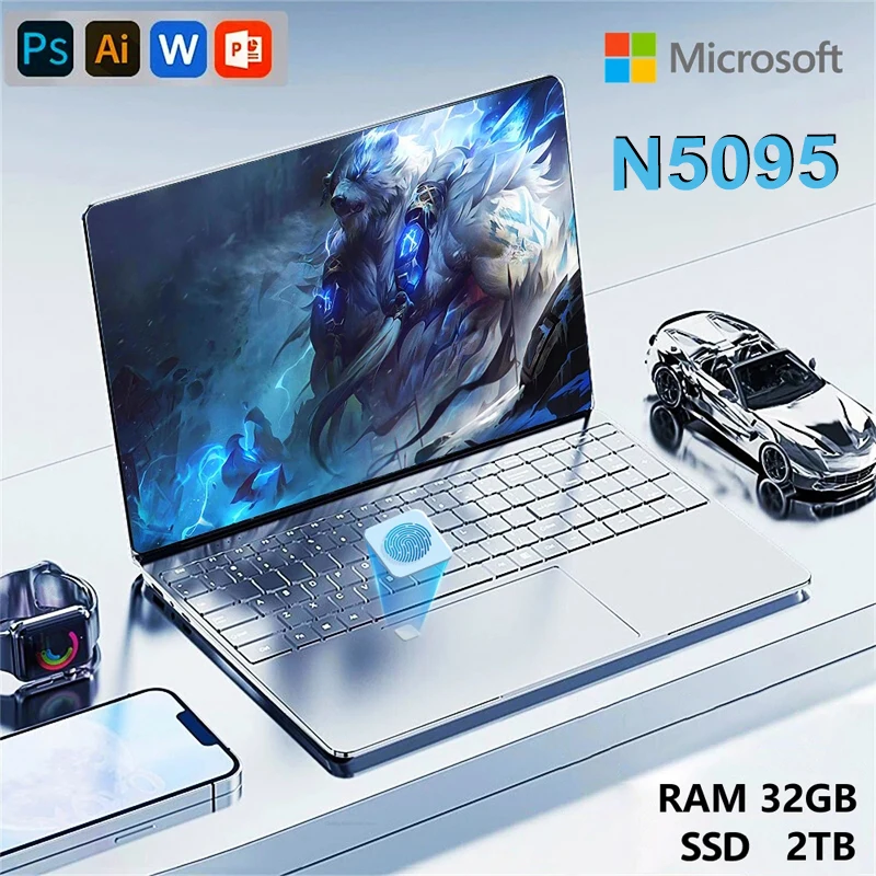 New N5095 Laptop 32GB RAM 2048GB SSD Intel Windows 11 Pro Office pc gaming portabl Notebook Computer Fingerprint Unlock Keyboard