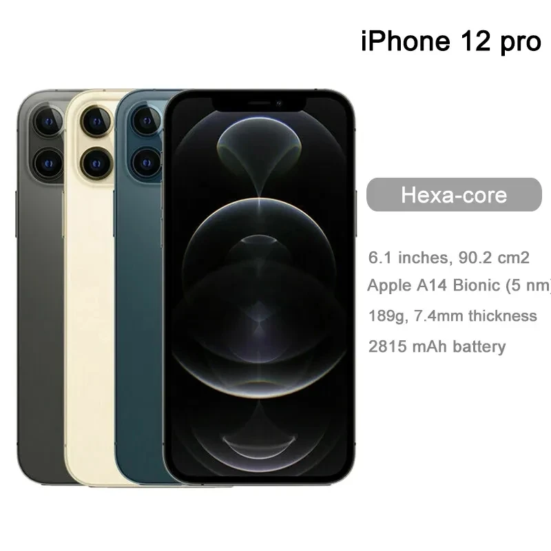 Original Unlocked Apple iPhone 12 Pro Face ID 5G Hexa-core 6GB RAM 128/256GB ROM 12MP 6.7” 3687mAh IOS14 NFC Smartphone