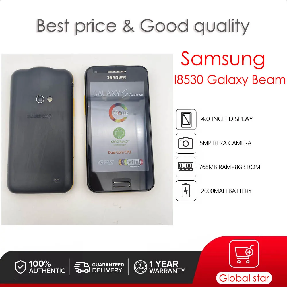 Original Unlocked Used Samsung I8530 Galaxy Beam Dual-core Mini-SIM 8GB 5MP 4.0” 2000mAh Built-in nHD project Smartphone