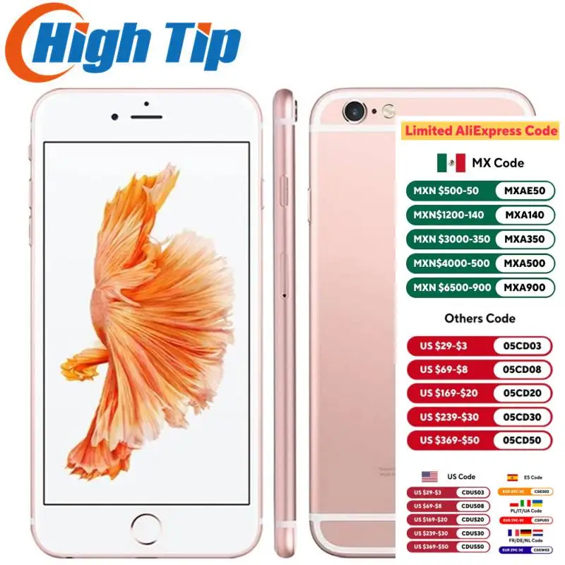 Unlocked Original  6S Apple Iphone 6S Smartphone 4.7 IOS 16/64/128GB ROM 2GB RAM 12.0MP Dual Core A9 4G LTE USED Mobile Phone