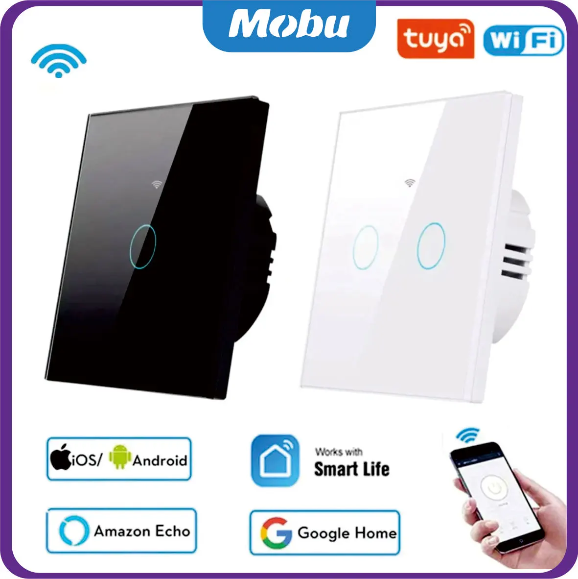 mobu Tuya WiFi Touch Switch Light Wall Smart Switch For EU Smart Home Life Alexa Google Home 433RF WiFi Remote 1/2/3 Gang