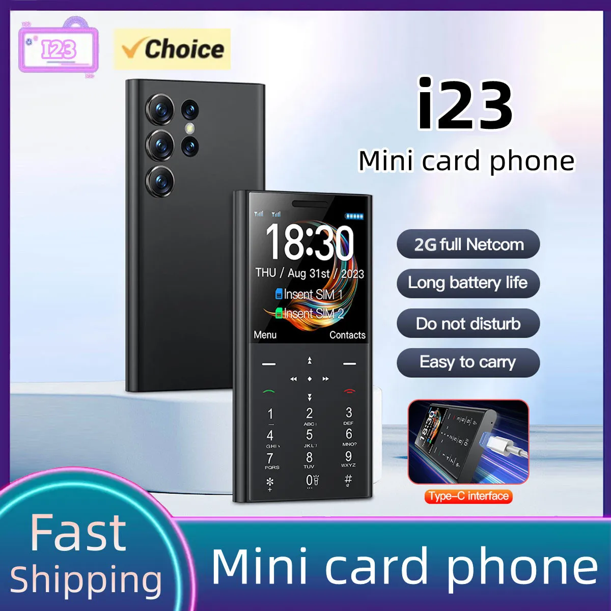 2024 New i23 Elderly 4G Feature Phones 1.77Inches 64MB RAM 64MB ROM FM Radio Flashlight Vibration Type-C 1400mAh Dual SIM Mobile
