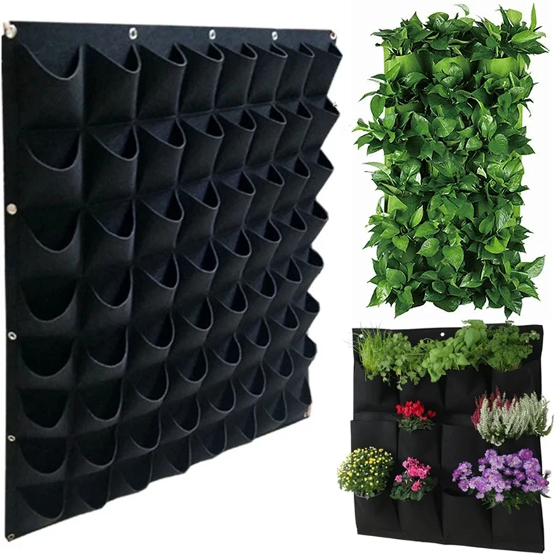 36/72 Pockets Green Grow Bag Wall Hanging Planting Bags Planter Vertical Garden Vegetable Living Outdoor Garden Home Tool