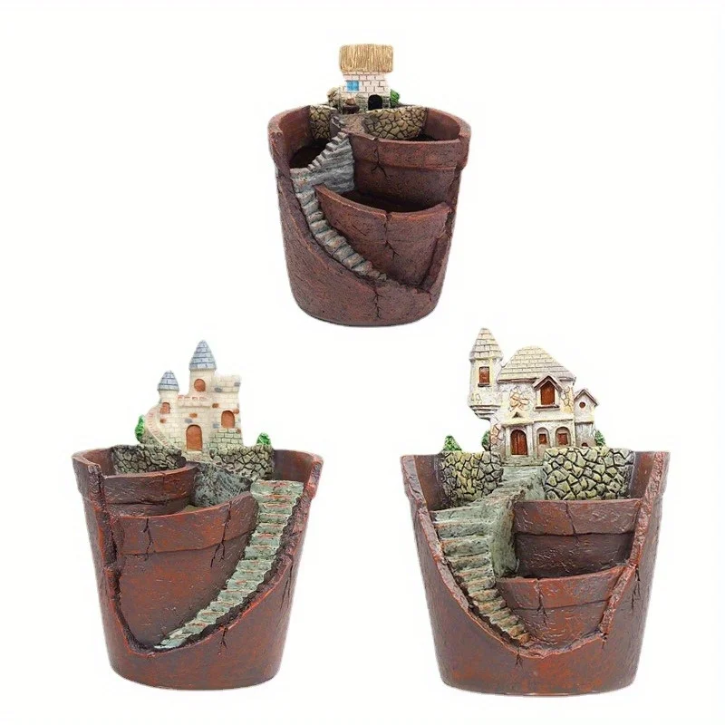 Creative Plants Pot with City of Sky Flowerpot Combination Resin Succulent Plant Pot Home Garden Decoration Plants Holder