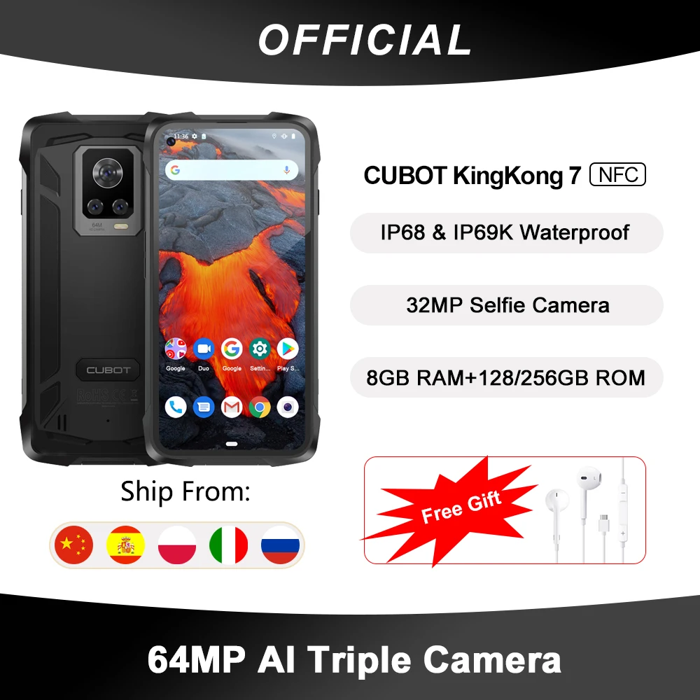 Cubot KingKong 7 IP68 IP69K Waterproof Rugged Smartphone 8GB+128GB/256GB 6.36″ FHD+ 64MP Triple Camera 32MP Selfie 5000mAh NFC