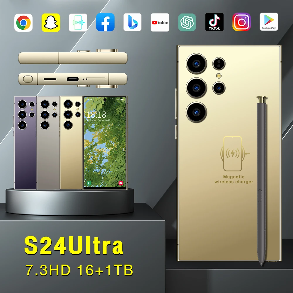 Global Version S24Ultra 5G Smartphone 7.3 Inch 16GB RAM+1024GB ROM Snapdragon 8 gen2,108MP Camera 8000Mah Battery Android Phone