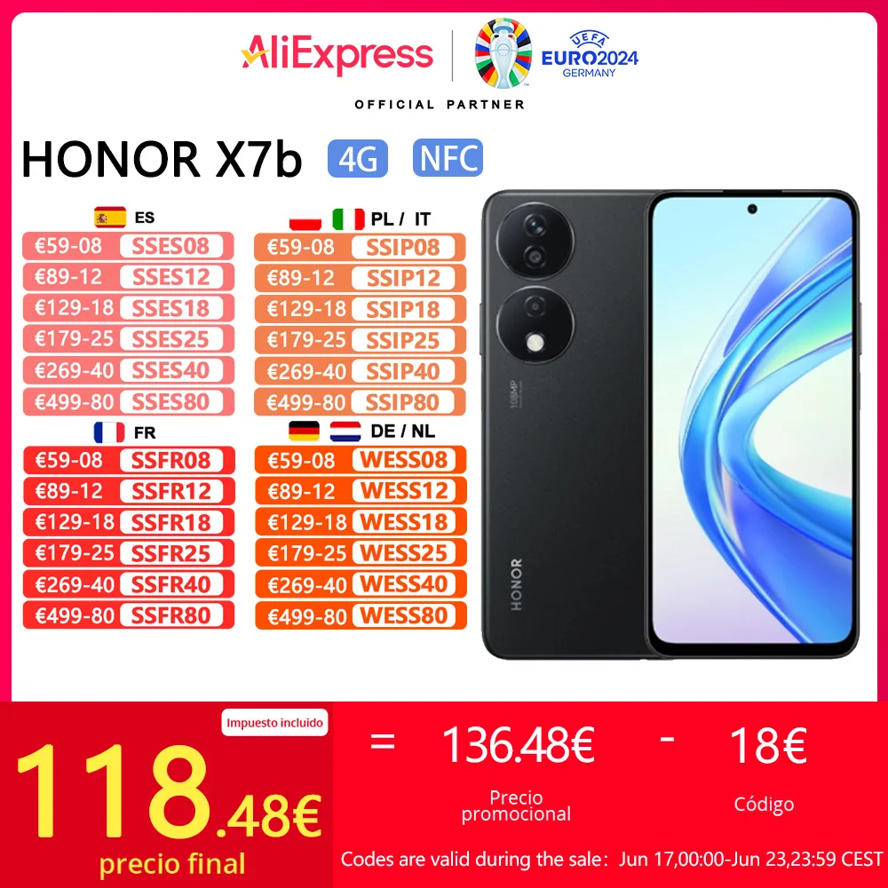 HONOR X7b Smartphones,NFC,Qualcomm Snapdragon 680,108MP Camera,35W Charging, 5330mAh,Global Version, Two Years Warranty