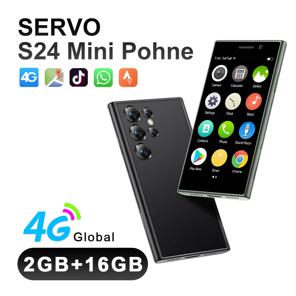 Original SERVO S24 Mini 4G Cellular Smartphone GPS Android 10.0 Face Recognition 2GB/16GB 2000mAh 3″ Display Small Mobile Phones