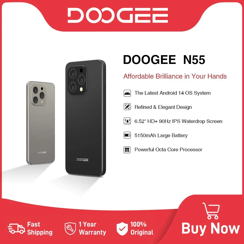 World Premiere DOOGEE N55 Smartphone 6.56″ 90Hz IPS Screen 9GB RAM+128GB Face Unlock 5150mAh Large battery Octa Core Android 14