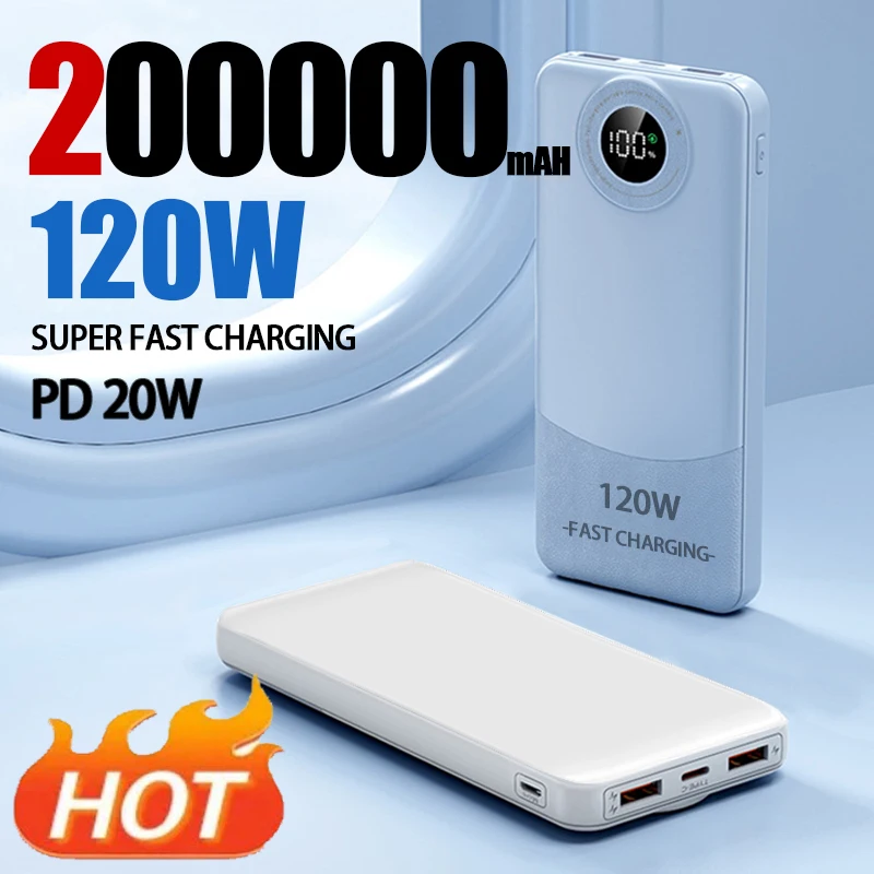 200000mAh Power Bank Super Fast Charging 120W Ultralarge Capacity For Mobile Power External Battery For iphone 15 14 13 New