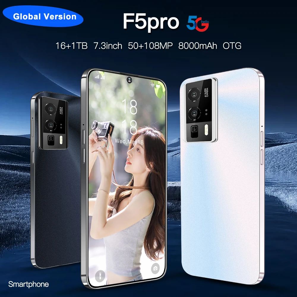Global Version F5Pro 5G Smartphone 7.3 Inch 16GB RAM+1024GB ROM Snapdragon 8 gen2,108MP Camera 8000Mah Battery Android Phone