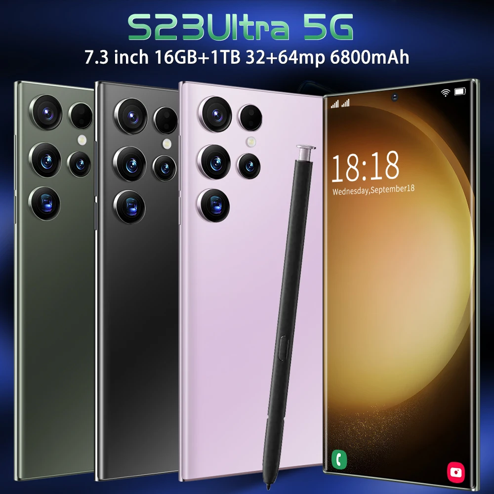 Global Version S23Ultra 5G Smartphone 7.3 Inch 16GB RAM+1024GB ROM Dimensity 9000,64MP Camera 6800Mah Battery Android Phone