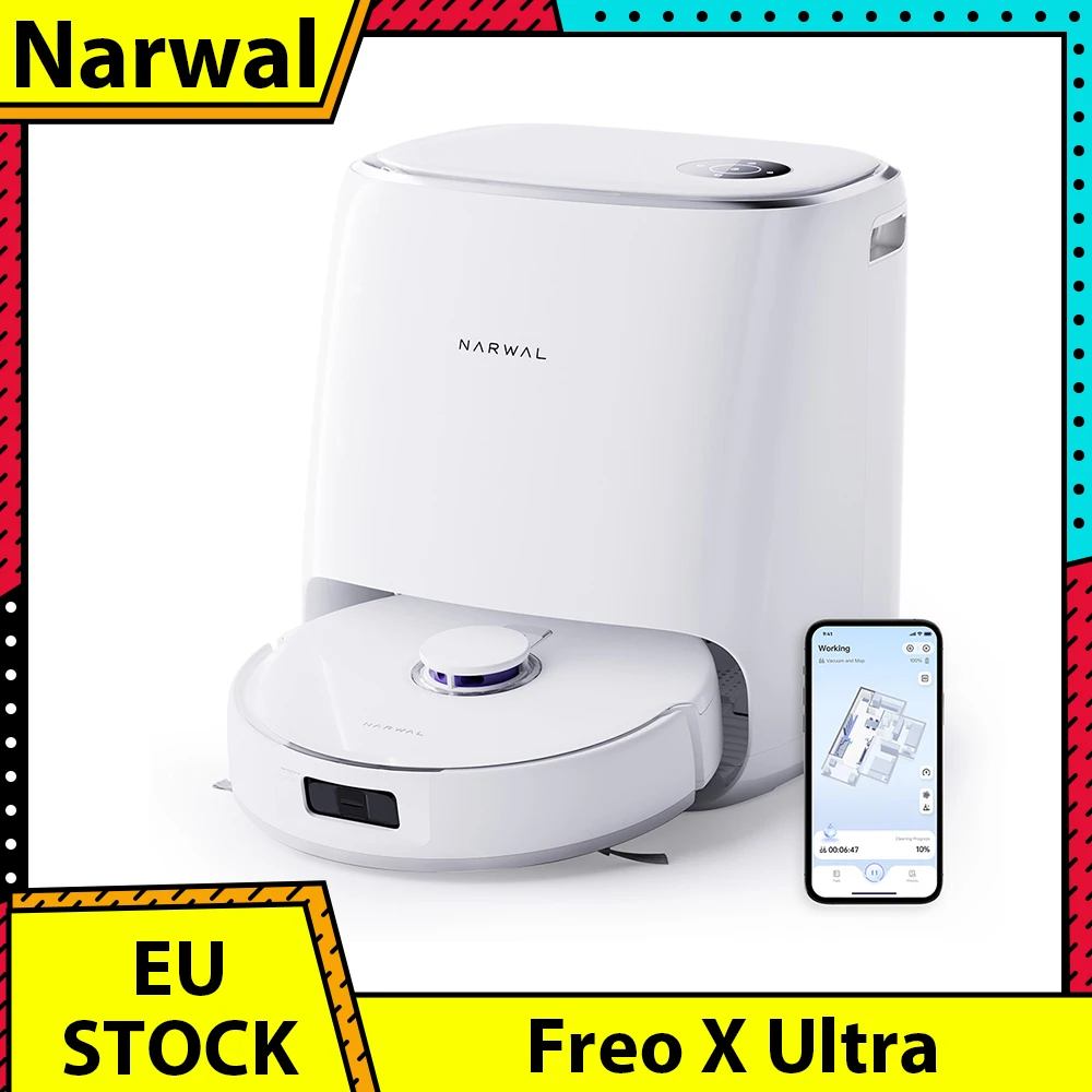 Narwal Freo X Ultra Robotic Vacuum and Mop with Auto Washing and Self-Empty Strong 8200Pa Suction Power All-in-One Base Station