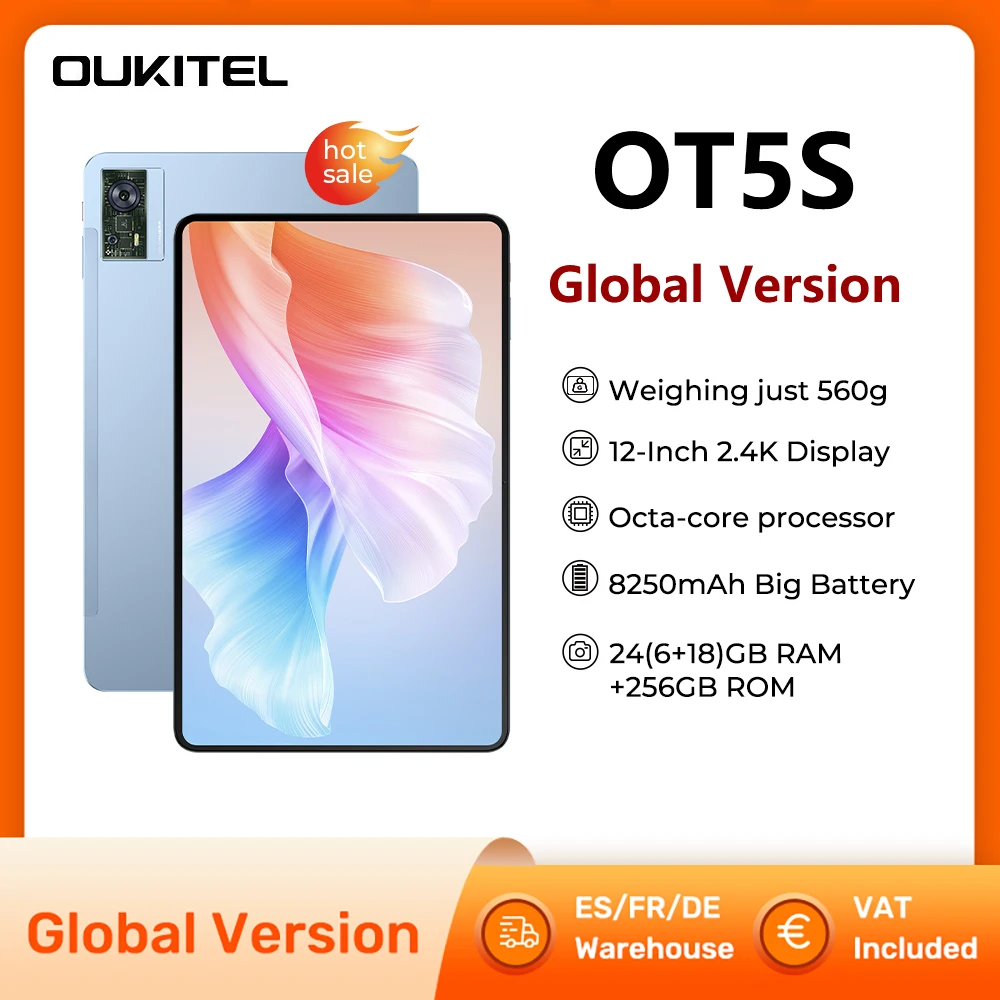 OUKITEL OT5S Tablet 4G Pad PC 12Inch FHD+ Display Android 13 Tablets Unisoc T606 16MP Camera MTK 8250mAh 24GB RAM 256GB ROM