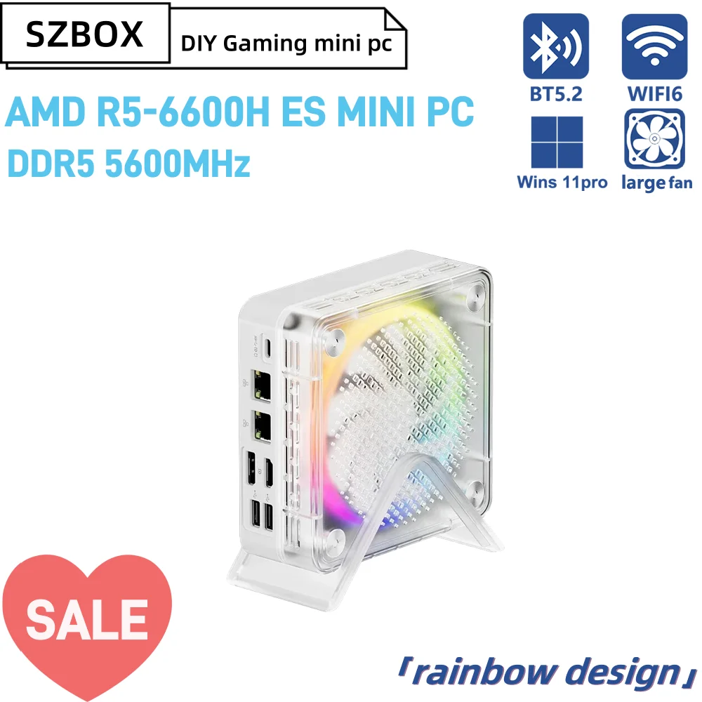 SZBOX ryzen mini pc BP6000 AMD R5-6600H ES DDR5 0GB 0GB 16GB 512GB 5600Mhz Wins11 WIFI6 BT5.2 diy gaming computer