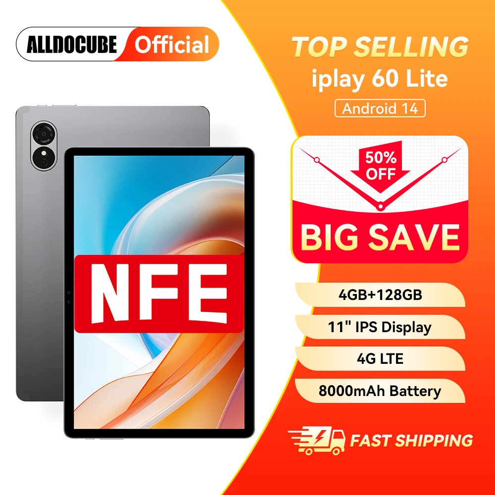 Alldocube iPlay 60 Lite10.95 inch Tablet Android 14 4GB+8GB RAM 128GB ROM 4G Dual SIM Card Free Charging Head