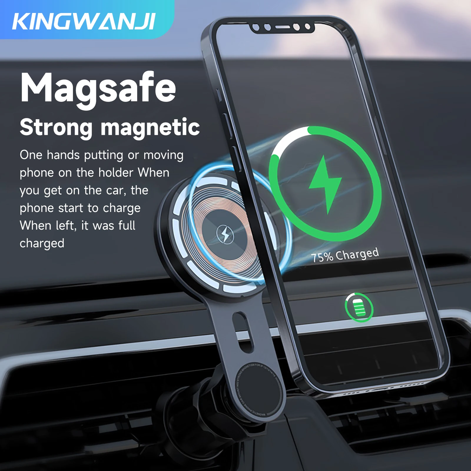 Kingwanji IFORCE M8 15W Magsafe Car Charger Wireless Charger Auto Car Mount For iPhone Xiaomi Samsung Induction Fast Charger