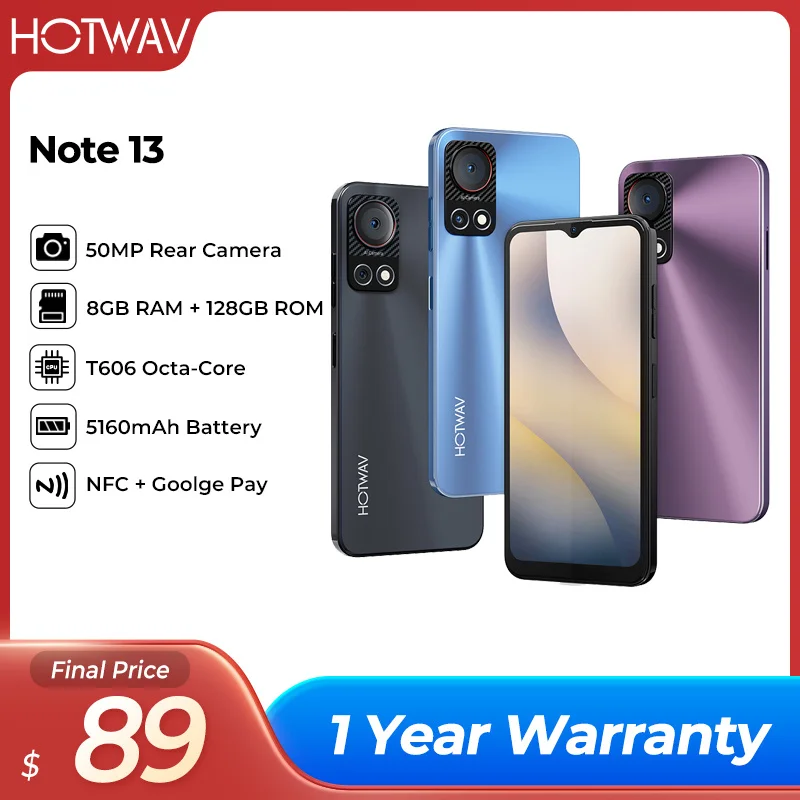 2024 Original HOTWAV Note 13  Smartphone Android 13 6.6” HD+ 8GB(4+4) RAM+128GB ROM 50MP 5160mAh Battery Cellphones