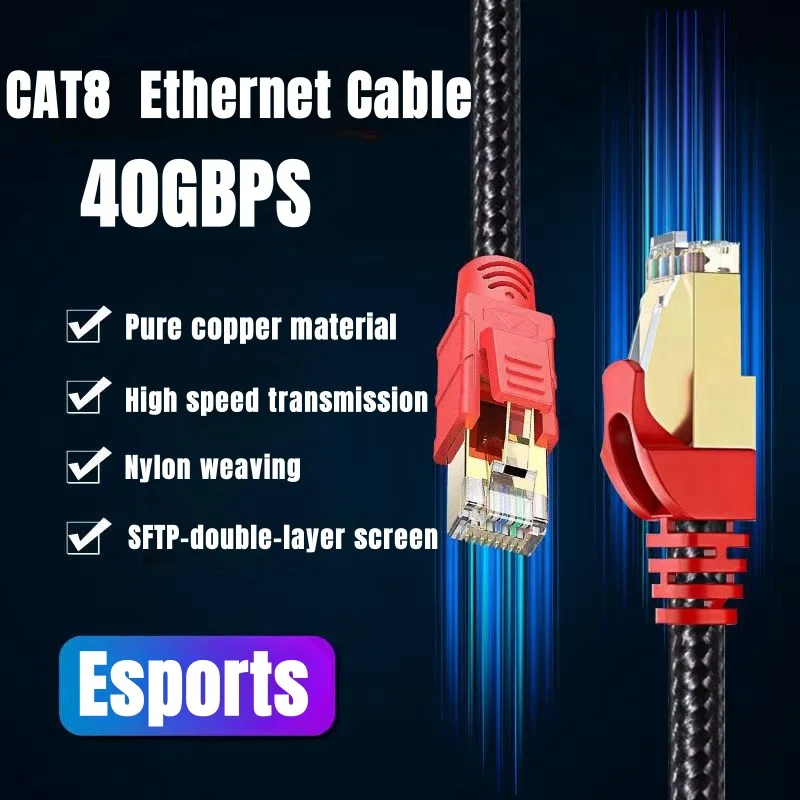 MIZIQIER Long CAT 8 Ethernet Cable 40Gbps Nylon braided SFTP RJ45 LAN cable for cat7 cat6 Modem router Gaming PC PS4/5/6 Xbox