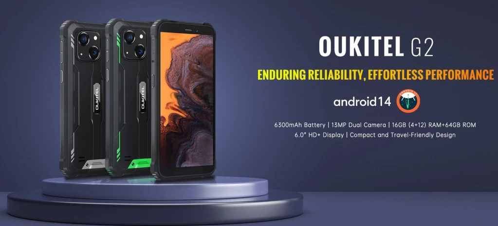 2025 OUKITEL G2, CPU T606 120Hz 6.0-Inch, 6300 mAh Battery Be Easy to Carry 4G Three Proof Smartphone, 4GB RAM, 64GB ROM