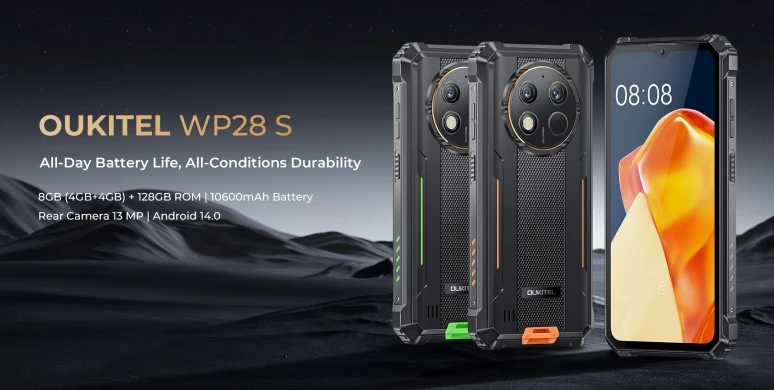2025 OUKITEL WP28S, CPU T606 120Hz 6.52 inches, 18W Fast Charge, Android 14, 4G three proof smartphone, 4GB RAM, 128GB ROM