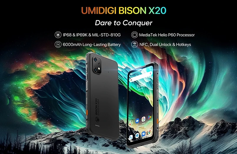 2025 UMIDIGI BISON X20, Helio P60 120Hz 6.53-inch screen, 4G global frequency band, three proof smartphone, 6GB RAM, 128GB ROM
