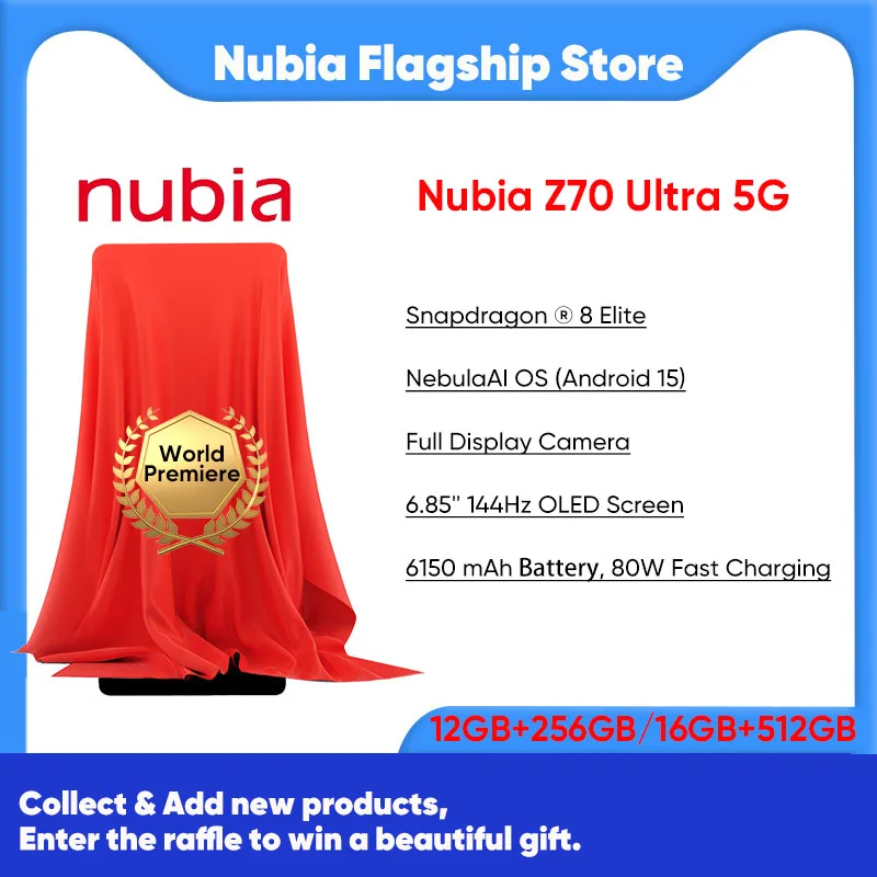 2025 World Premiere Nubia Z70 Ultra Smartphone 5G Snapdragon 8 Elite 6.85 144Hz OLED Screen 6150 mAh Battery 64MP Camera NebulaAI OS Android 15 NFC BT5.4 GPS