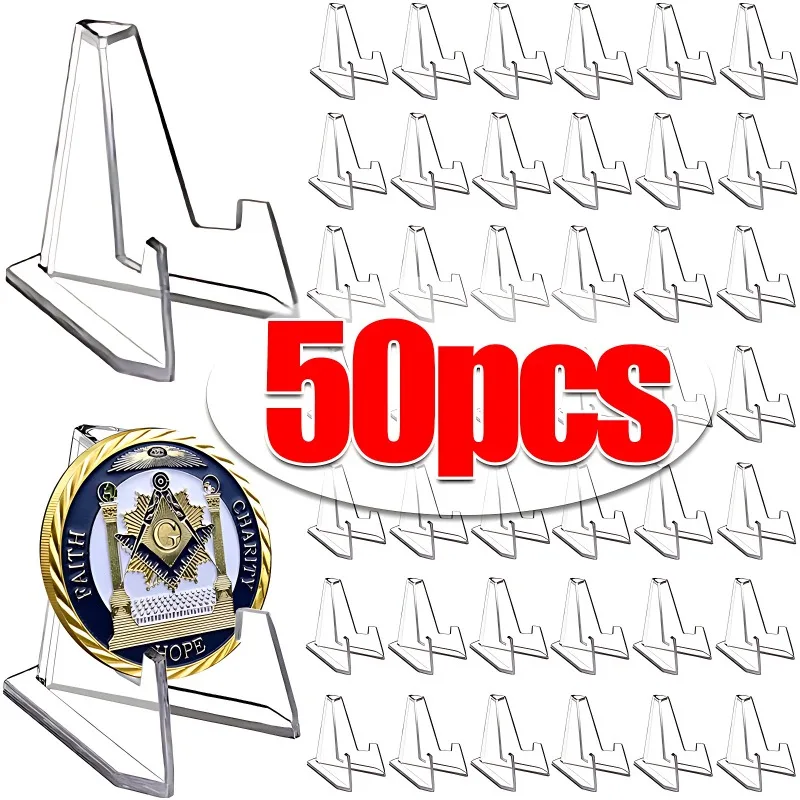 50/1pcs Transparent Acrylic Coin Display Stand Holders Small Easel Rack Card Commemorative Challenge Coin Capsule Holder Support