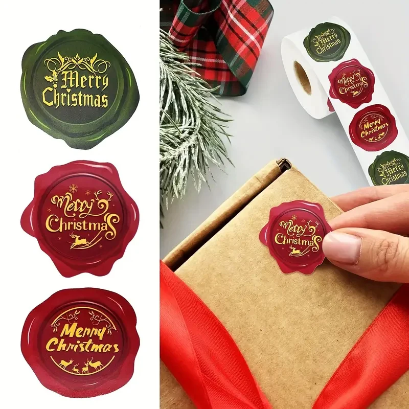 500Pcs Merry Christmas Gift Sealing Sticker Sealing Wax Shaped Self-adhesive Label Christmas New Year Party Gifts Box Decoration
