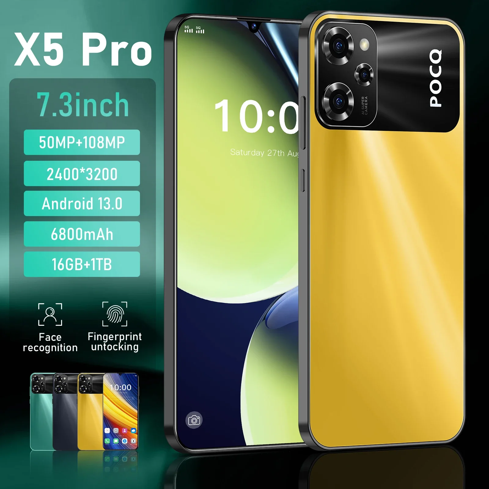 Global version X5 Pro Original Smartphone 7.3 Inch Full Screen 4G/5G 6800mAh Dual SIM Dual Standby Android Unlocked Phone
