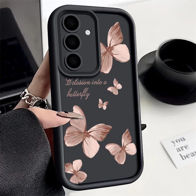 Gold Butterfly Soft TPU Case For Samsung Galaxy A55 A54 A15 A14 A16 A35 A52 A53 A25 5G S24 S23 S22 Ultra Plus S23 FE Phone Cover