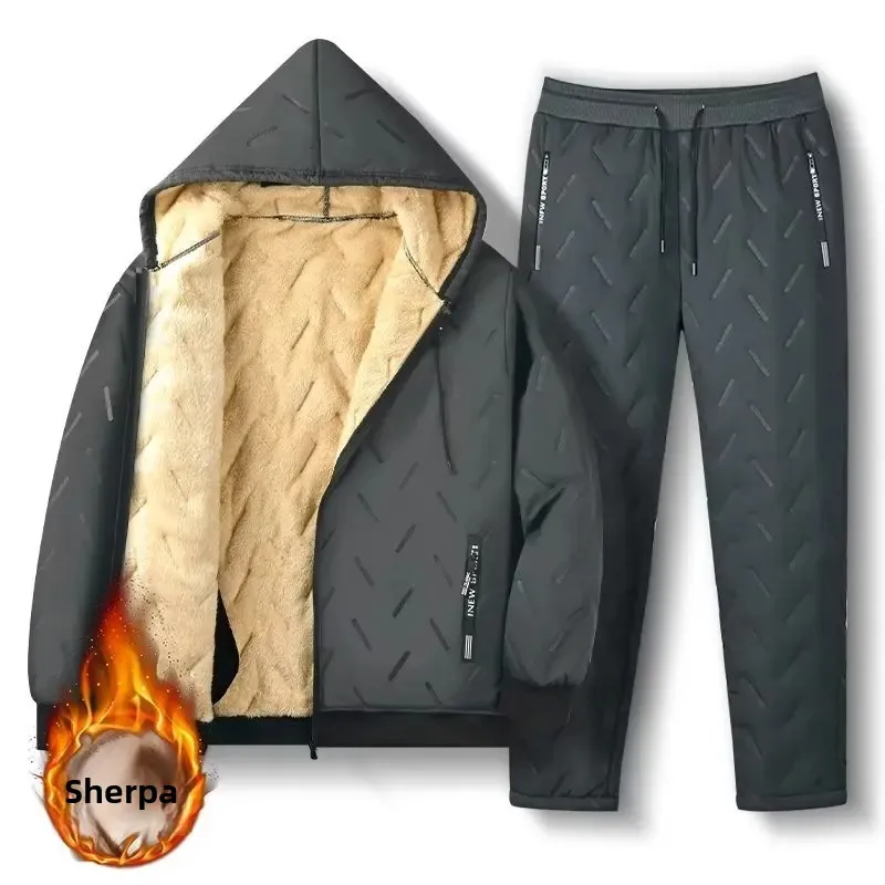 Men’s Cotton-padded Hooded Coat Windproof Warm Winter Casual Jacket Three-layer Protection Sheep Fleece Zipper Outerwear